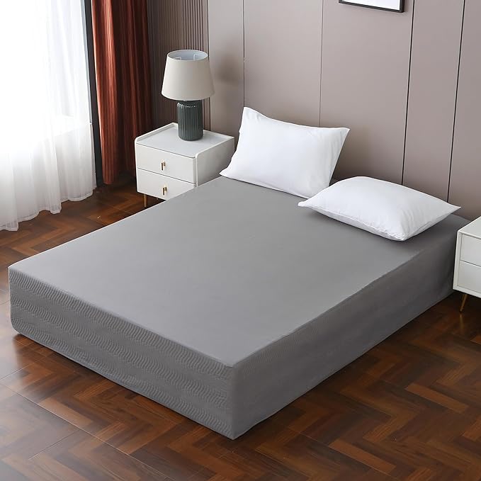 King Bed Skirt-Box Spring Cover with 14 Inch Tailored Drop,Wrinkle and Fade Resistant Hotel Wrap Around Bed Skirts,Bed Frame Cover (Wave Pattern Gray, King)