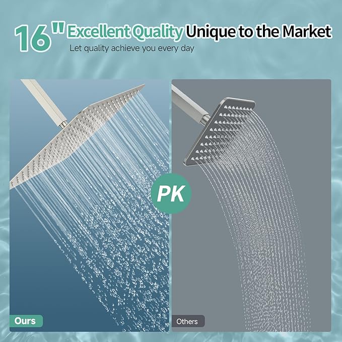 SR SUN RISE 16 Inch Extra Large Rain Shower Head Brushed Nickel 304 Stainless Steel High Pressure Rainfall Showerhead Ultra Thin Water Saving