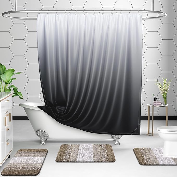 OLANLY Bathroom Rug Set 2 Piece, Soft Absorbent Microfiber Bath Mats and U-Shaped Contour Toilet Rug, Non-Slip, Machine Wash Dry, Plush Shaggy Bath Mats for Bathroom (24"x16"+24"x20", Coffe)