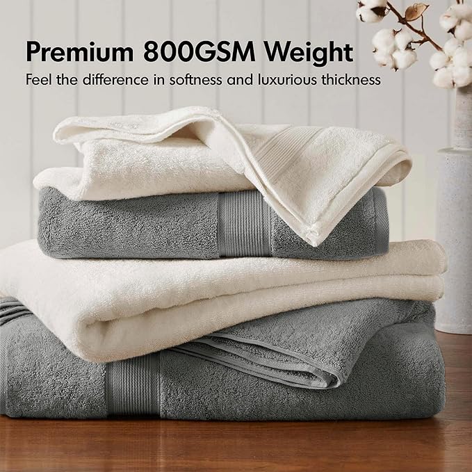 Madison Park 800GSM Bathroom Towel Set of 8 100% Cotton Bath Towel Set for Bathroom Luxurious Highly Absorbent 2 Bath Towels 2 Hand Towels 4 Washcloths Quick Dry Spa Quality Grey