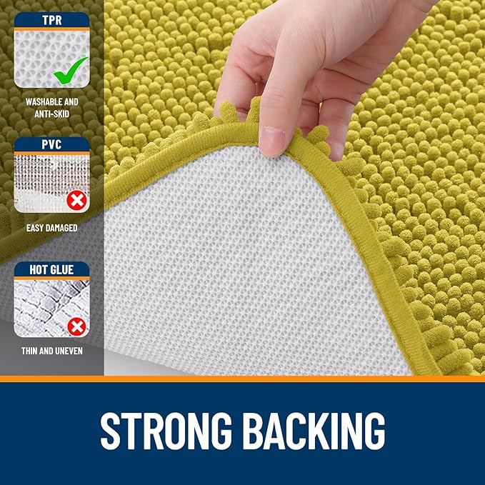 OLANLY Bathroom Rugs 44x24, Extra Soft Absorbent Chenille Bath Rugs, Rubber Backing Quick Dry, Machine Washable Bath Mats for Bathroom Floor, Tub and Shower, Home Decor Accessories, Deep Mustard