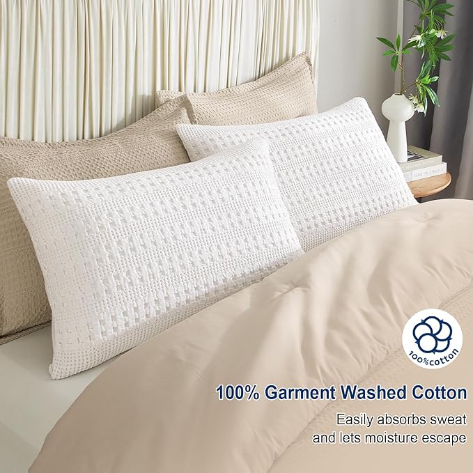 PHF 100% Cotton Waffle Pillow Shams King Size, 2 Pack 20" x 36" Soft Skin-Friendly Pillowcases, No Filling, Aesthetic Woven and Breathable Waffle Weave Pillow Case Covers for Bed, White