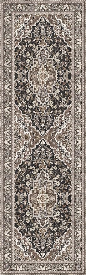 Washable Runner Rug 2.5x10 | Non Slip Rug Runners for Hallways, Entryways, Kitchens, Bathrooms, Bedrooms | Ultra-Soft Flannel Carpet Runners with Rubber Backing (Black Brown, 2.5x10)