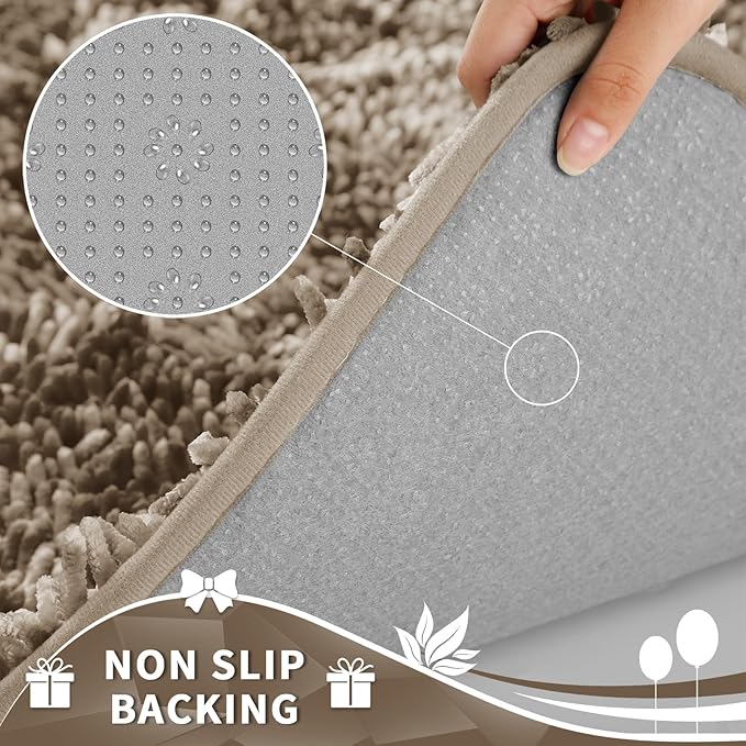 Yimobra Toilet Rugs U Shaped Washable, Extra Thick Soft Absorbent Chenille Contour Bathroom Rugs for Toilet 24x24 Inch, Quick Dry Non Slip Toilet Mat for Bath Floor, Camel