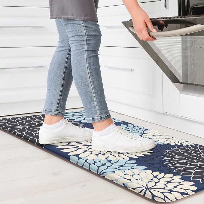 KIMODE Anti Fatigue Kitchen Mat 17.3"x29", Padded Kitchen Floor Mats Non Slip, Waterproof Kitchen Mat for Floor, Farmhouse Comfort Standing Mat for Laundry, Office, Sink, Desk Mutil-Blue