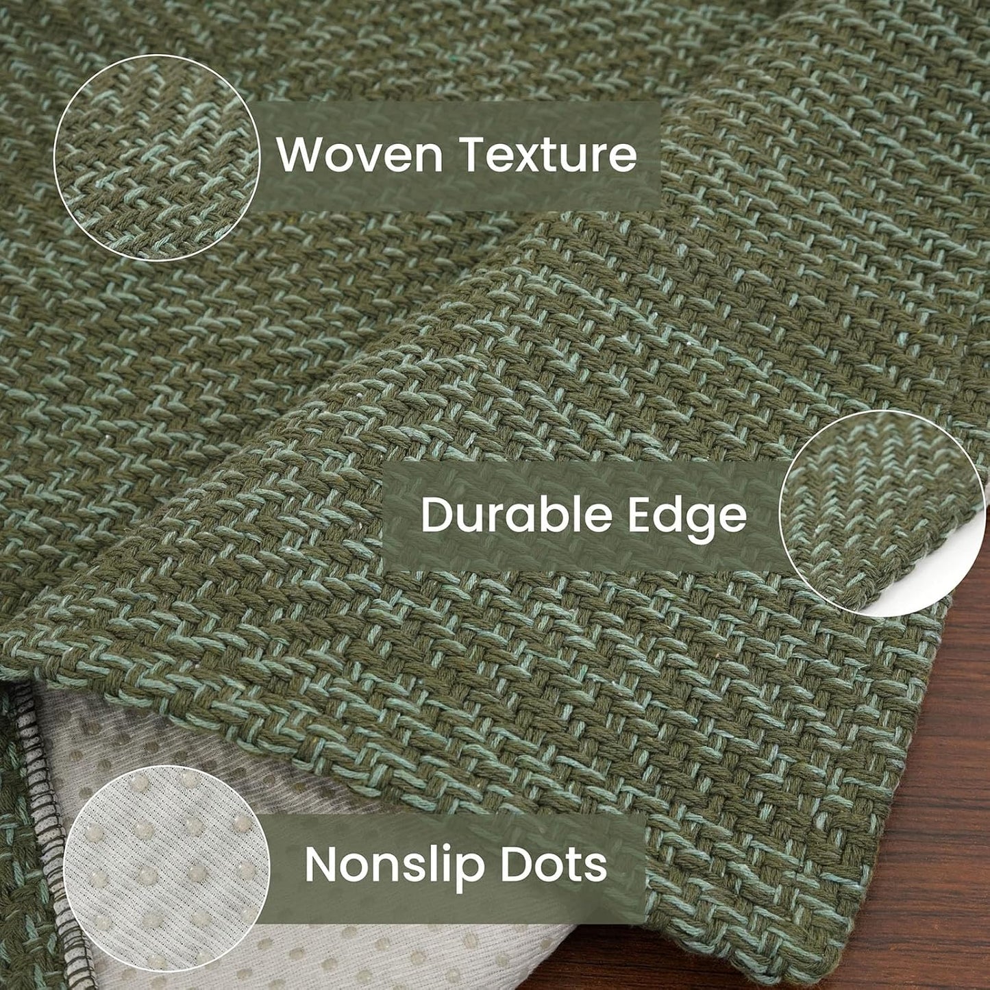 IOHOUZE Washable Runner Rug 2x5 Non Slip Runners for Hallways Entryway Runner Indoor, Kitchen Throw Rug Woven Cotton Floor Carpet for Hall Entrance Bedroom, Olive Green/Dusty Green