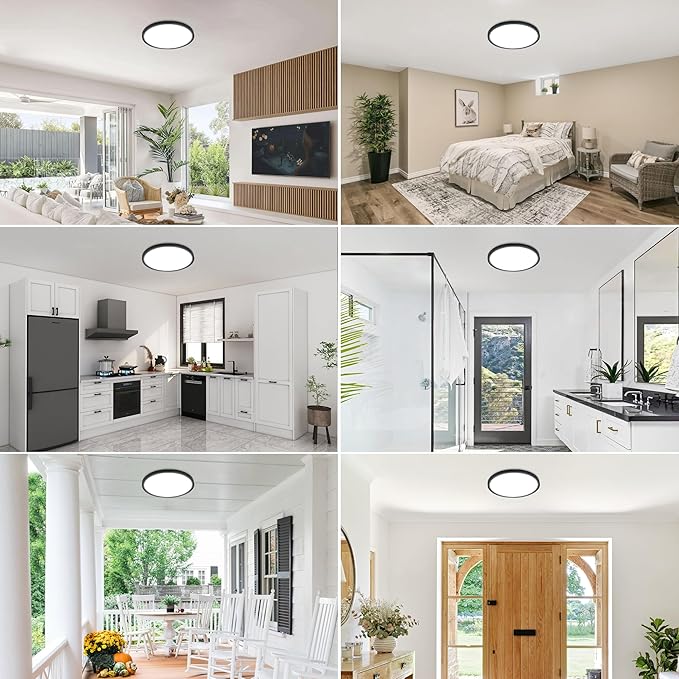 Hlite 6pack 9 Inch Flush Mount LED Ceiling Light Fixture,18W 1800LM Super Slim Light Fixtures Ceiling Mount 3000K/4000K/5000K 3CCT Selectable,Ceiling Light Fixtures for Kitchen,Bedroom(Black)