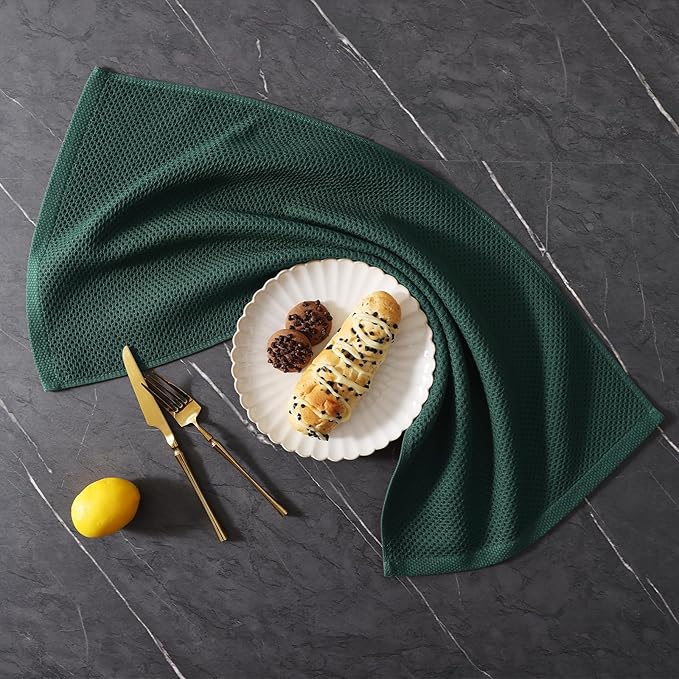 Homaxy 100% Cotton Kitchen Towels and Dishcloths Set, 12 x 12 Inches and 13 x 28 Inches, Set of 8 Bulk Kitchen Towels Set, Ultra Soft Absorbent Dish Cloths for Washing Dishes, Blackish Green