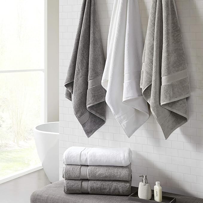 Madison Park 800GSM Bath Sheet Towel Oversized 34" x 68" 2 Pack 100% Cotton Bath Towel Set Highly Absorbent Hotel Spa Quality for Bathroom, Grey