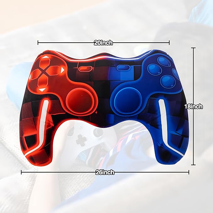Meeting Story Game Controller Shaped Plush Throw Pillow Cushion for Boys and Girls Gamer Room Decoration for Sofa Couch/Computer Chair/Bed Gifts for Teen Boys Gaming Toy Pillow (Blue Red, Large)
