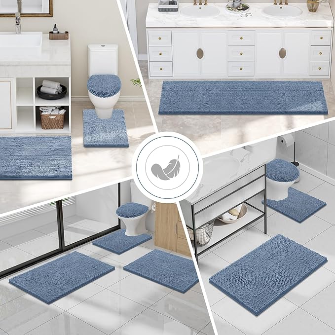 Smiry Luxury Chenille Bathroom Rugs 34x21, Extra Soft and Absorbent Shaggy Bath Mat, Machine Washable, Non-Slip Plush Carpet Runner for Tub, Shower, and Floor, Home Decor Accessories, Grayish Blue