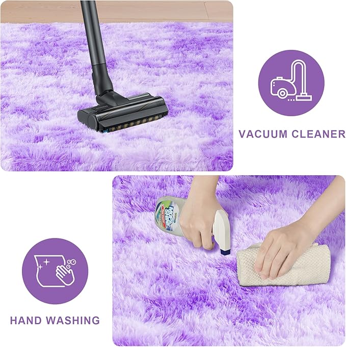 5x8 Tie Dyed Purple Fluffy Area Rugs for Bedroom, Soft Indoor Plush Rug for Living Room, Large Furry Fuzzy Shag Floor Carpet for Kids Nursery Boys Room Dorm Classroom Home Office Decor Mat