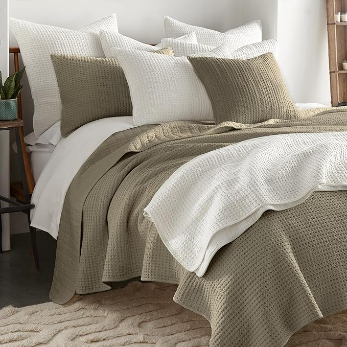 Levtex Home Mills Waffle King/Cal King Quilt Set (106x92in) with 2 Pillow Shams (36x20in) - Taupe - Cotton Waffle King Size Quilt Bedding Set - Lightweight, Soft, Pre-Washed