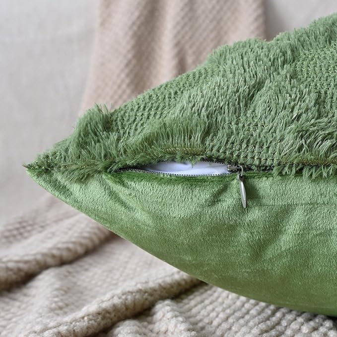 Set of 2 Soft Moroccan Throw Pillow Covers 22x22 Inch Plush Boho Decorative Pillow Cover Accent Cushion Case for Couch Sofa Bed, Olive Green