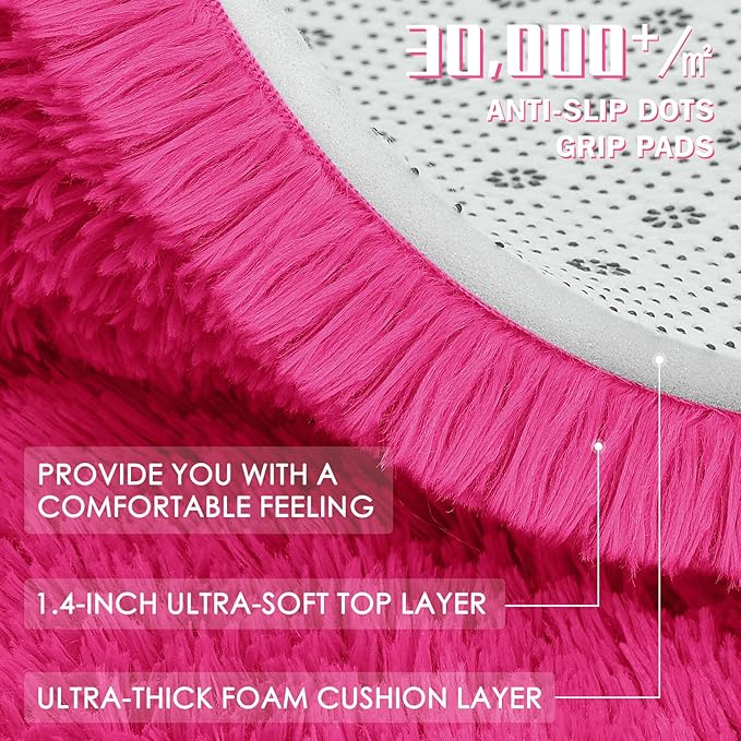 OLANLY 9x12 Machine Washable Large Area Rugs for Living Room, Bedroom, Soft Fluffy Shaggy Bedside Rug, Indoor Floor Carpet for Kids Girls and Boys, Dorms, Nursery, Home Decor Aesthetic, Hot Pink