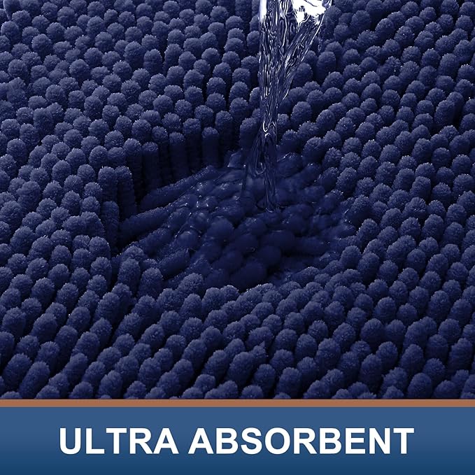 Smiry Luxury Chenille Bathroom Rugs 34x21, Extra Soft and Absorbent Shaggy Bath Mat, Machine Washable, Non-Slip Plush Carpet Runner for Tub, Shower, and Floor, Home Decor Accessories, Navy Blue