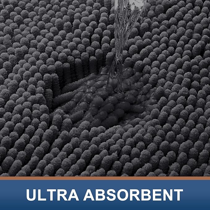 Smiry Luxury Chenille Bathroom Rugs 36x24, Extra Soft and Absorbent Shaggy Bath Mat, Machine Washable, Non-Slip Plush Carpet Runner for Tub, Shower, and Floor, Home Decor Accessories, Charcoal Grey