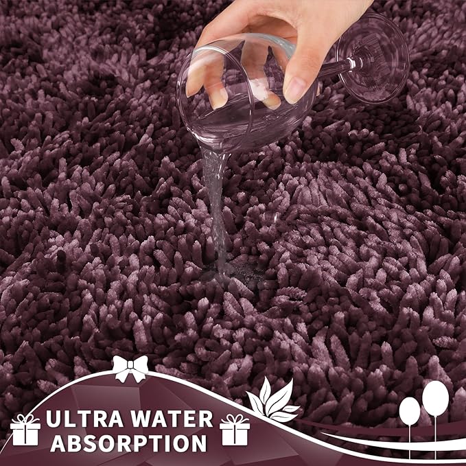 Yimobra Toilet Rugs U Shaped Washable, Extra Thick Soft Absorbent Chenille Contour Bathroom Rugs for Toilet 24x20 Inch, Quick Dry Non Slip Toilet Mat for Bath Floor, Purple Grey
