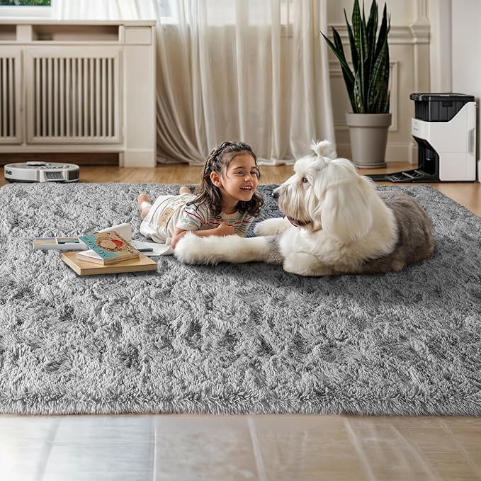 5x7 Tie Dyed Grey Fluffy Area Rugs for Bedroom, Soft Indoor Plush Rug for Living Room, Large Furry Fuzzy Shag Floor Carpet for Kids Nursery Boys Room Dorm Classroom Home Office Decor Mat