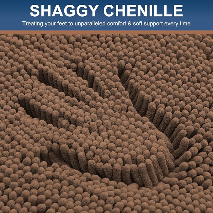 Smiry Luxury Chenille Bathroom Rugs 30x20, Extra Soft and Absorbent Shaggy Bath Mat, Machine Washable, Non-Slip Plush Carpet Runner for Tub, Shower, and Floor, Home Decor Accessories, Mocha