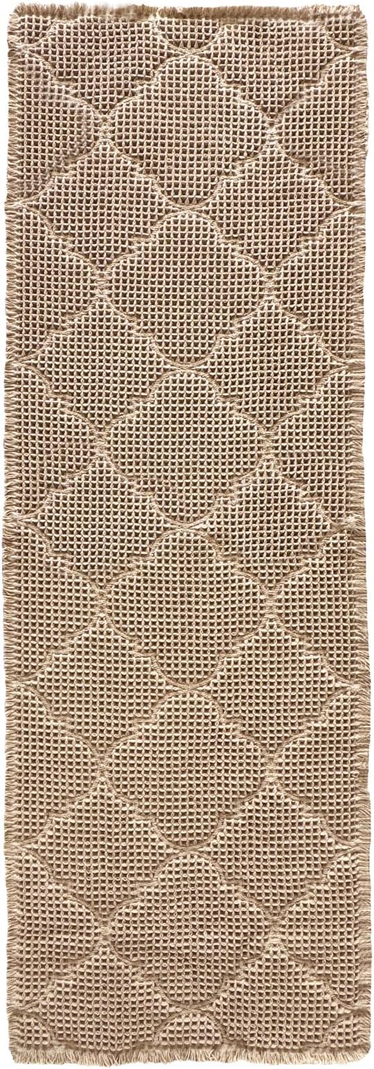 ZALL Tan Waffle Bath Mat,Super Absorbent Non Slip Bathroom Rug,Brown 24X72 inch, Geometric Diamond Machine Washable Ultra Soft Floor Mats