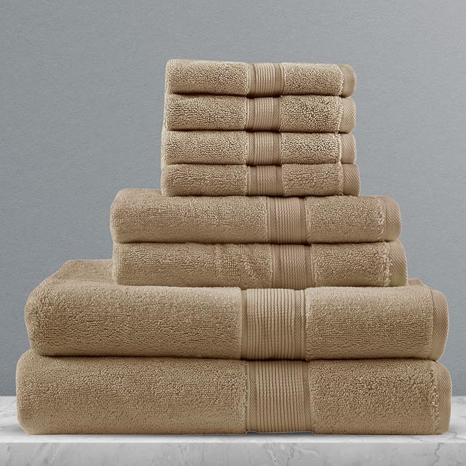 Madison Park 800GSM Bathroom Towel Set of 8 100% Cotton Bath Towel Set for Bathroom Luxurious Highly Absorbent 2 Bath Towels 2 Hand Towels 4 Washcloths Quick Dry Spa Quality Taupe