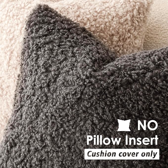 Foindtower Set of 2 Curly Teddy Wool Pillow Covers Decorative Boucle Textured Lumbar Throw Pillow Faux Fur Sherpa Pillowcases Sheepskin Fuzzy Cushion Case for Sofa Bedroom Car 12"x20" Dark Gray