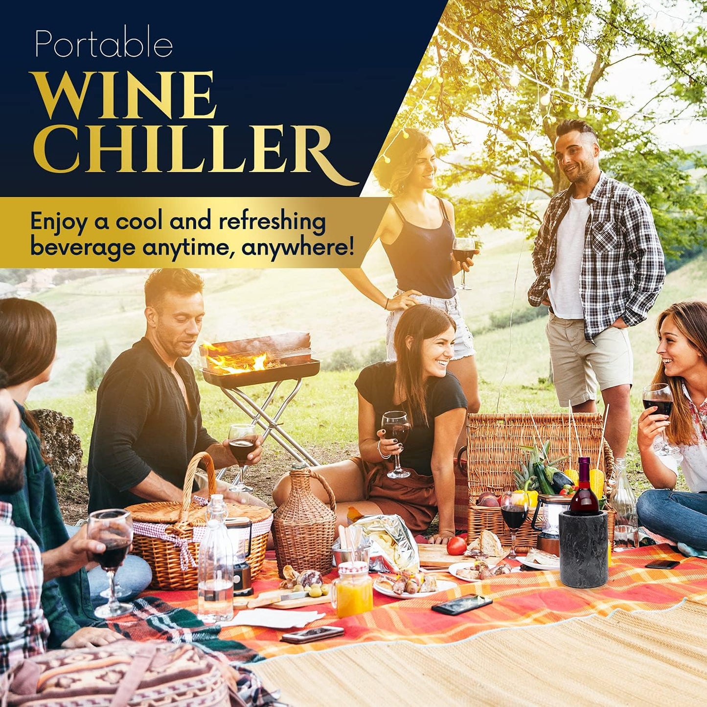 Homeries Marble Wine Chiller Bucket - Wine & Champagne Cooler for Parties, Dinner – Keep Wine & Beverages Cold, Wine Chillers for Bottles – Holds Any 750ml Bottle (Gray)