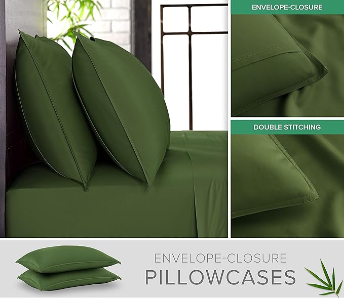 Split King Sheets by Pure Bamboo, Genuine 100% Organic Viscose Derived from Bamboo Bed Sheet Set, Soft & Cooling, Double Stitching *Not for Split Top (Split King, Pesto)