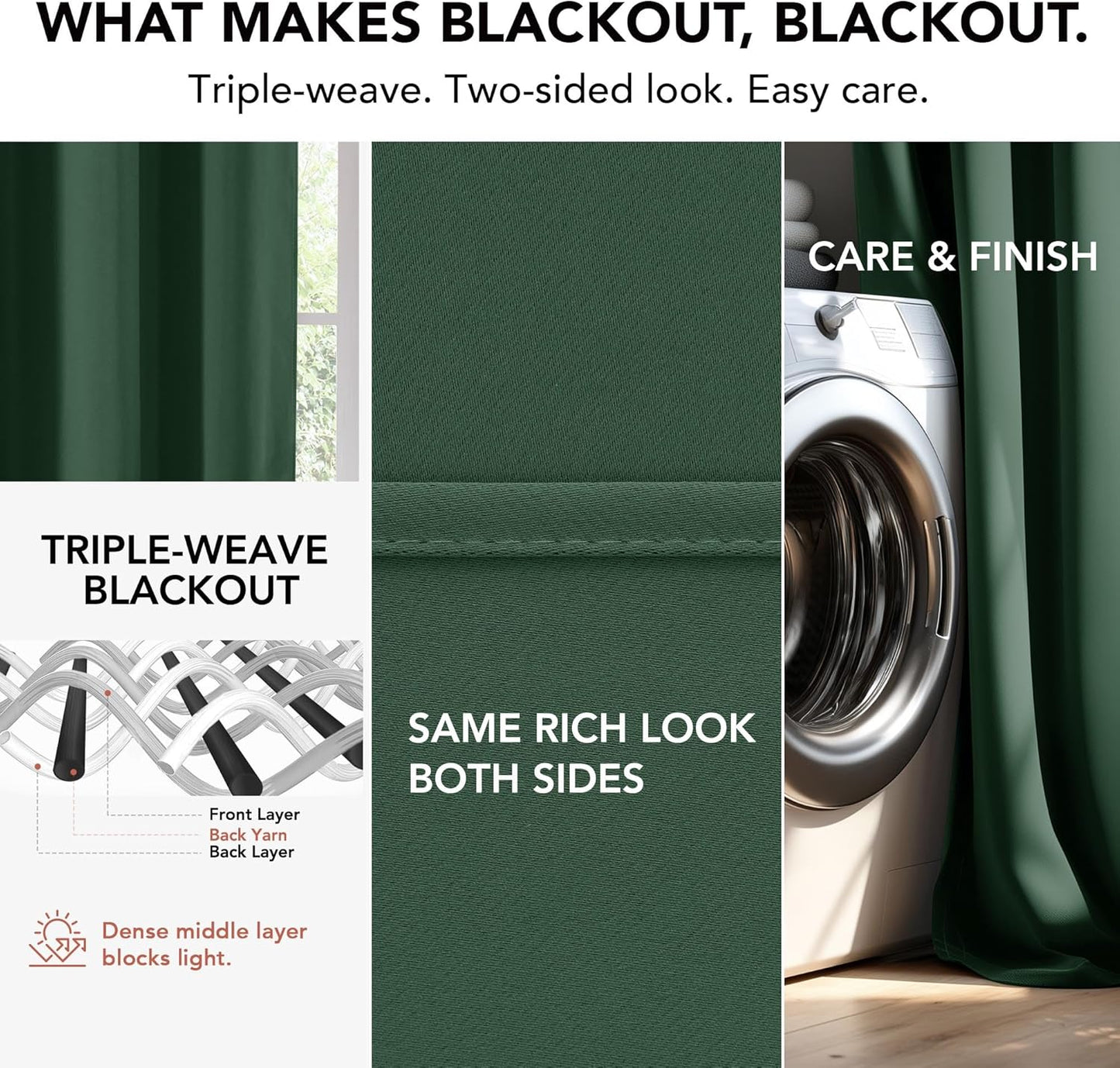 Deconovo Blackout Curtains for Bedroom–Set of 2 42W x 72L Inch Thermal Insulated & Noise Reducing Panels–Home Window Room Darkening Sustainable Grommet Drapes for Living Room and Nursery, Dark Forest