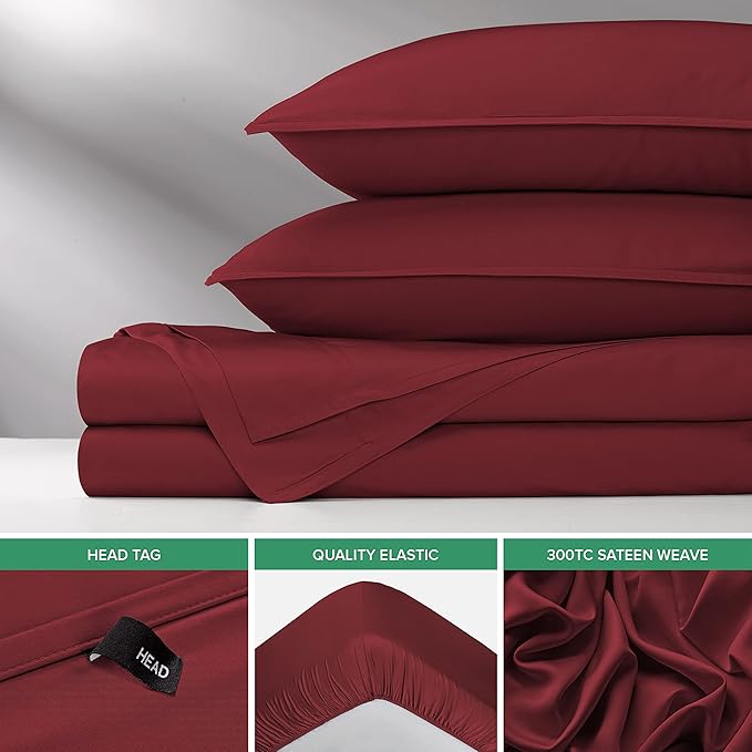 Split King Sheets by Pure Bamboo, Genuine 100% Organic Viscose Derived from Bamboo Bed Sheet Set, Soft & Cooling, Double Stitching *Not for Split Top (Split King, Merlot)