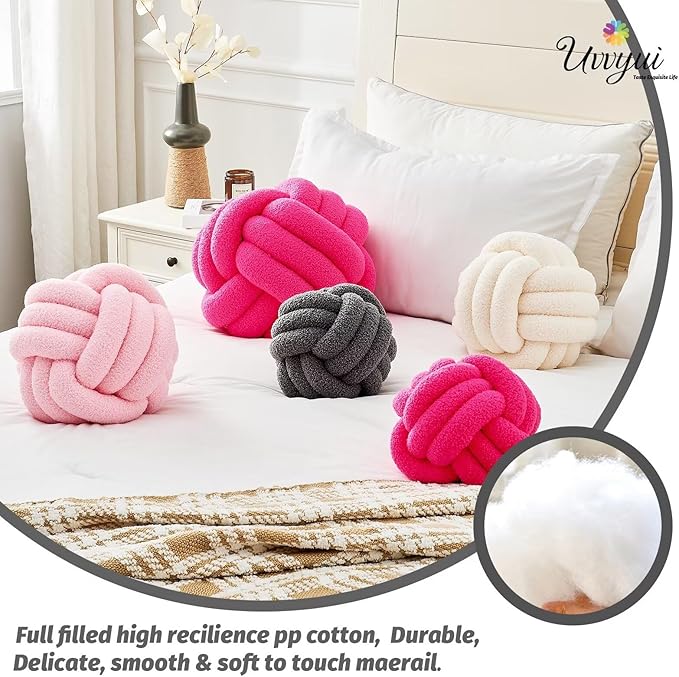 Uvvyui Knot Pillow Ball, Soft Home Decorative Pillows, Round Throw Pillow, Handmade Knotted Plush Pillow, Round Boucle Pillow Cushion (11.8 Inches Dark Gray)