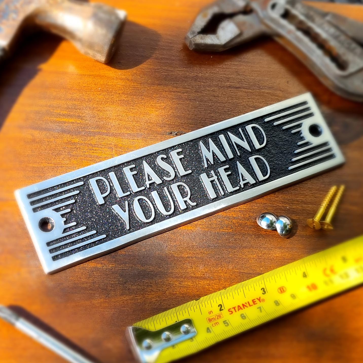 The Metal Foundry Mind Your Head Metal Door Sign. Art Deco Style Home Décor Accessories Door Or Wall Aluminium Plaque. Handmade In England.