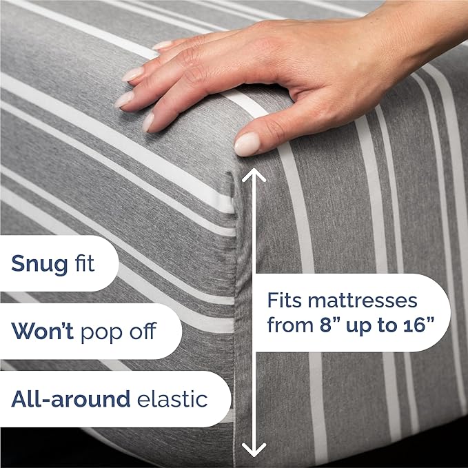 Split King Size 5 Piece Sheet Set - Comfy Breathable & Cooling Bed Sheets Set - Hotel Luxury Bedding for Women, Men, Kids, Teens, Boys & Girls - Deep Pockets & Wrinkle Free - Oeko-Tex - Grey Stripes 3