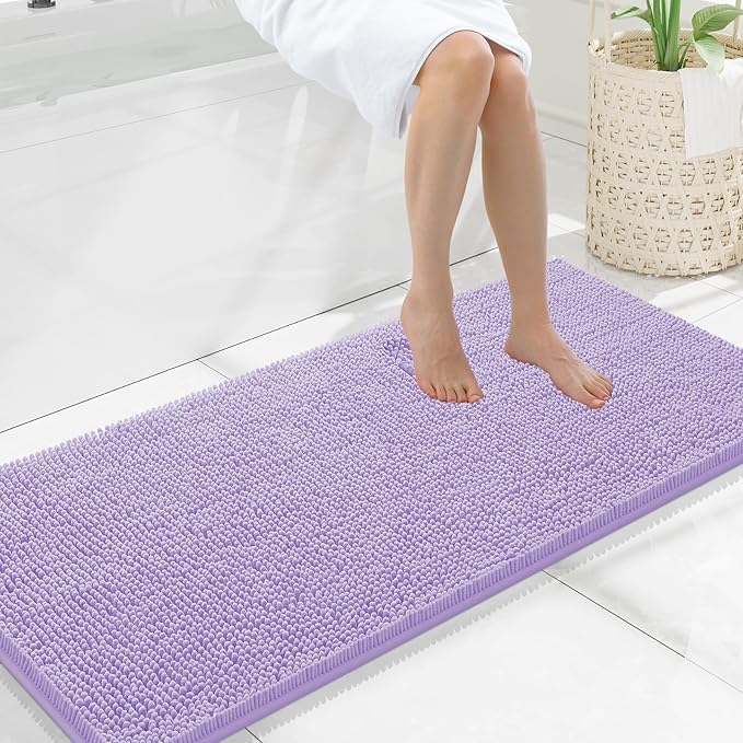 Smiry Luxury Chenille Bathroom Rugs 47x20, Extra Soft and Absorbent Shaggy Bath Mat, Machine Washable, Non-Slip Plush Carpet Runner for Tub, Shower, and Floor, Home Decor Accessories, Purple