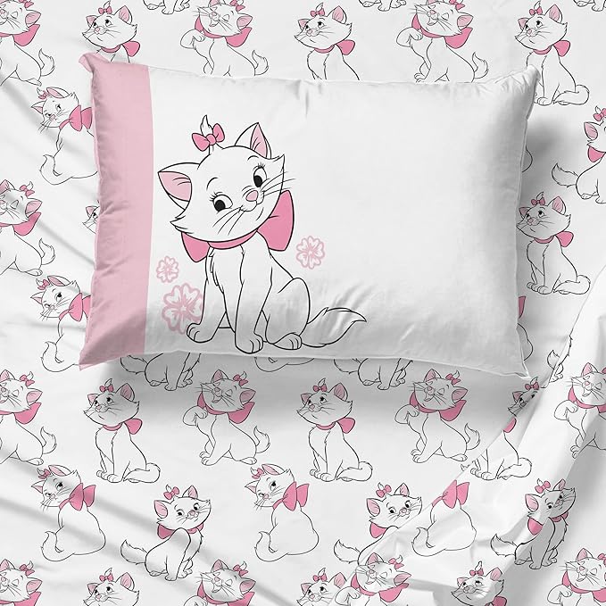 Jay Franco Kids Sheet Set with Fitted, Flat Sheets & Pillow Cover - Ultra-Soft Bedding with Pillowcase for Room Decor, White - Aristocats, 3 Piece Twin