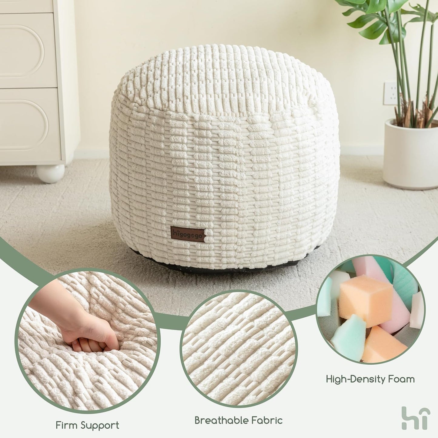 HIGOGOGO Pouf Ottoman Stuffed Round Modern Foam Filled Foot Rest Poufs for Living Room Chair Decorative 26 X 18 Inches Boho Relax Stool for Wedding Christmas Party, Beige
