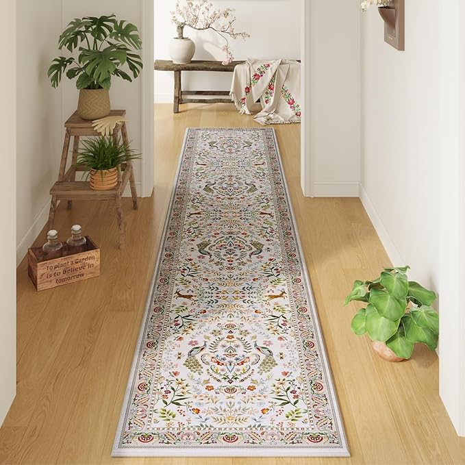 Runner Rug Washable Kitchen Runner 2'x 10' Runner Rug for Entryway Indoor Floral Soft Non-Slip Carpet Runner for Hallways, Kitchen, Laundry, Bedroom, Bathroom(Colorful)