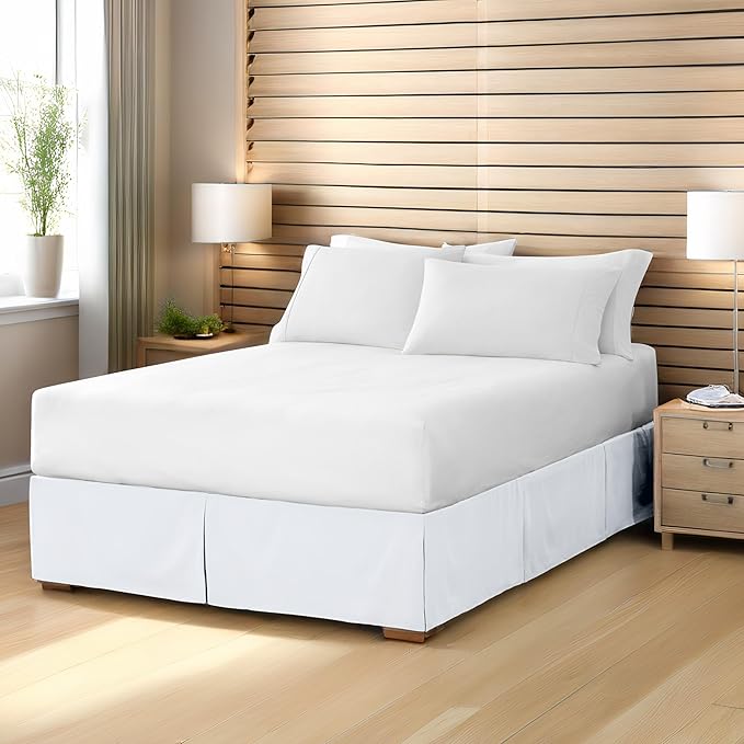 Bare Home King Bed Skirt - 15-Inch Tailored Drop Easy Fit - Bed Skirt Beds - Center & Corner Pleats (King, Light Blue)