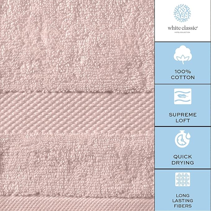 White Classic Pink 650 GSM Cotton Bath Sheet Towel - Extra Large 35x70, Luxury Soft, Highly Absorbent, Quick Dry, 2 Pack