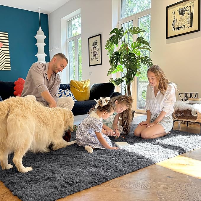 OLANLY 9x12 Machine Washable Large Area Rugs for Living Room, Bedroom, Soft Fluffy Shaggy Bedside Rug, Indoor Floor Carpet for Kids Girls and Boys, Dorms, Nursery, Home Decor Aesthetic, Grey