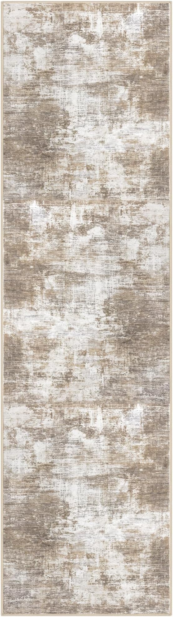 IOHOUZE Abstract Runner Rug 3x10 Ft Washable Runners for Hallways, Non Slip Kitchen Runner Printed Faux Wool Entryway Runner Indoor, Modern Abstract Floor Carpet for Hall Kitchen Bedroom, Beige Brown