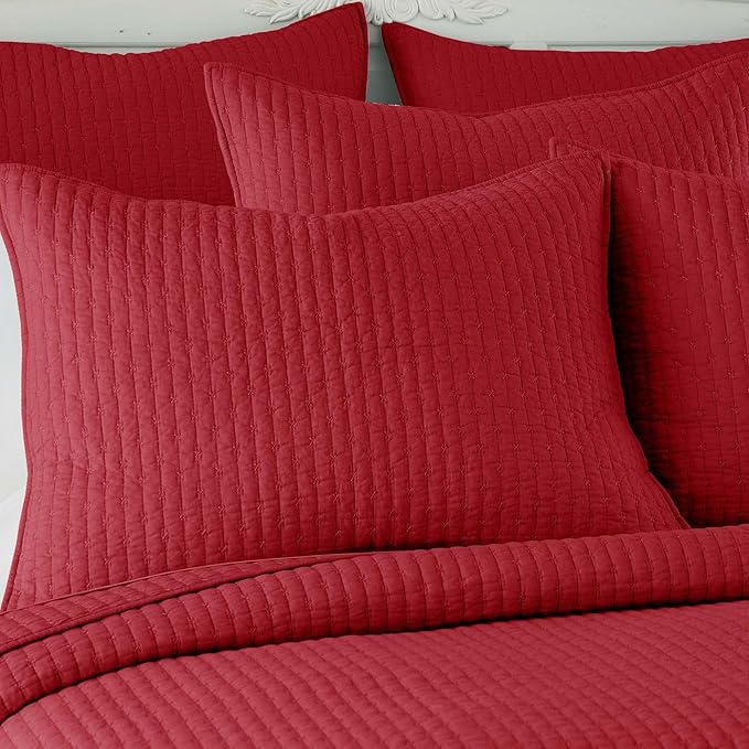 Levtex Home Cross Stitch Reversible Twin XL/Twin Quilt Set (68x86in) with 1 Pillow Sham (26x20in) - Stitch Texture - Chile Red - Cotton Twin/Twin Size Quilt Bedding Set - Lightweight Soft Pre-Washed