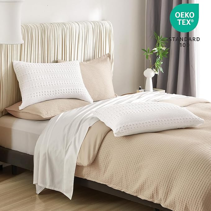 PHF 100% Cotton Waffle Pillow Shams King Size, 2 Pack 20" x 36" Soft Skin-Friendly Pillowcases, No Filling, Aesthetic Woven and Breathable Waffle Weave Pillow Case Covers for Bed, White