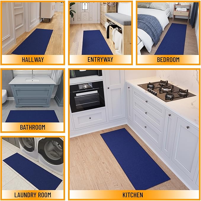 Ottomanson Hallway Runner Rug 20" x 59" Non Slip Solid Area Rugs Easy to Clean Laundry Rug Runner Durable & Pet Friendly Floor Carpet Runners for Hallways Entryway Living Room Kitchen, Navy