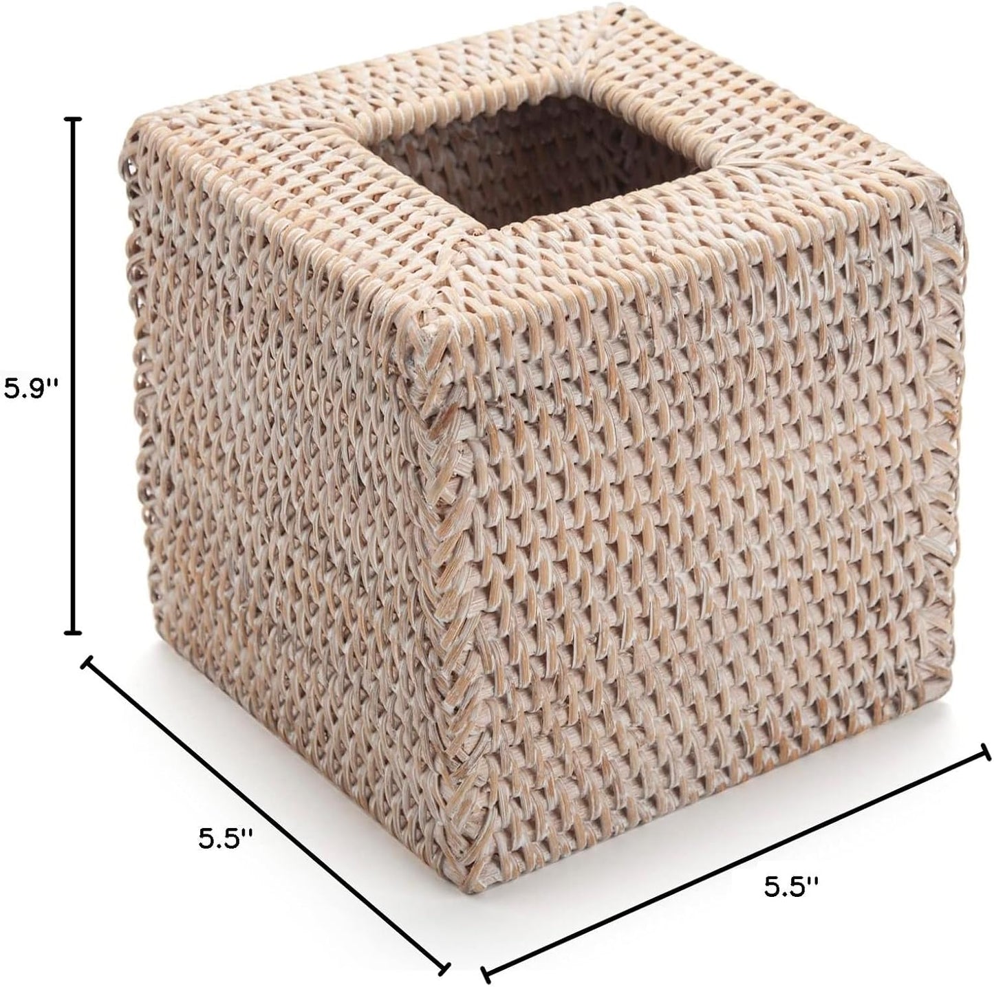 Rattan Tissue Box Cover Natural Woven Facial Napkin Holder Square (White, 5.5x5.5x5.9 Inch)