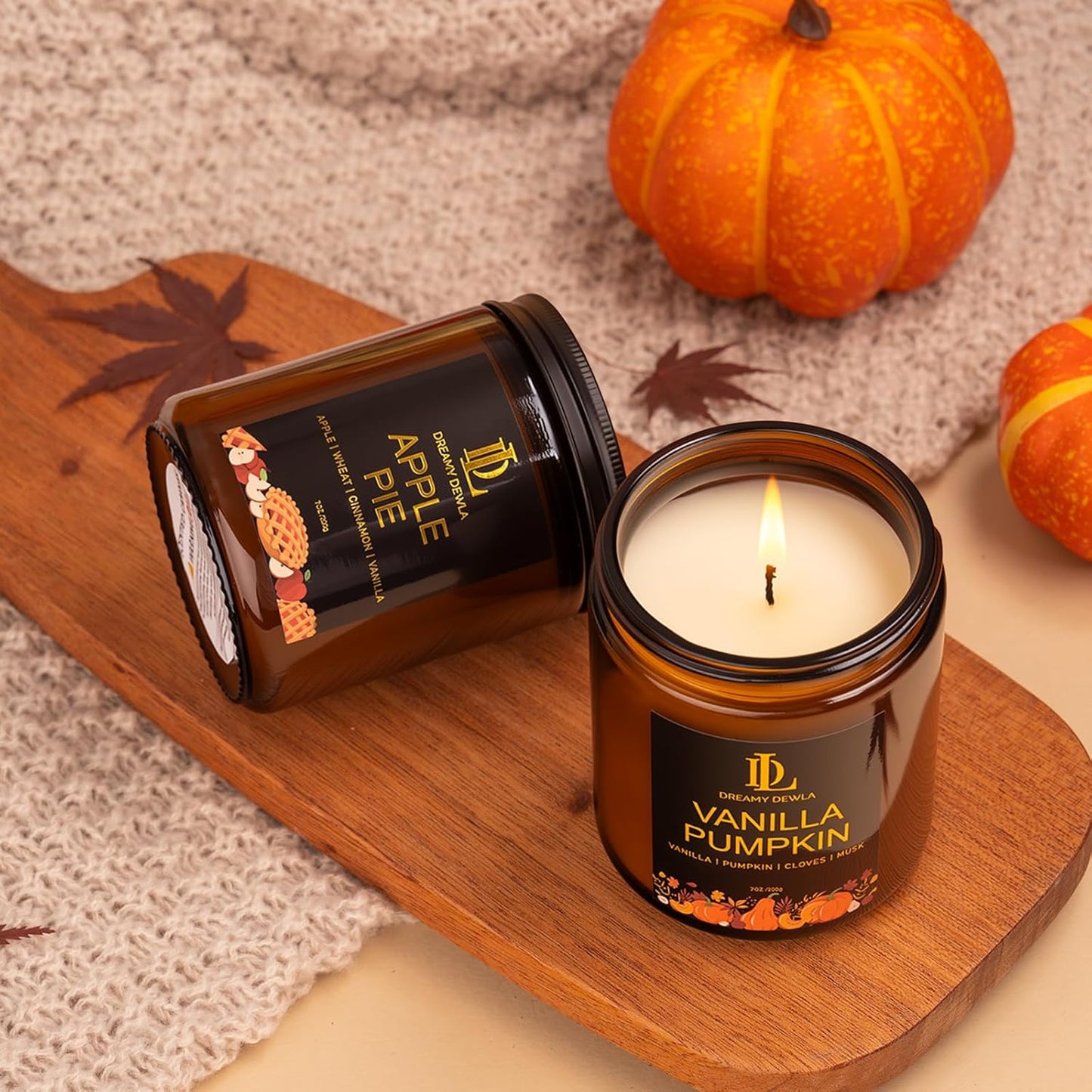 Fall Candle | Vanilla Pumpkin Scented Candle - Autumn Home Decor, 7oz Autumn Soy Candles with 50hr Burn Time, Holiday Thanksgiving Fall Gifts for Women Men