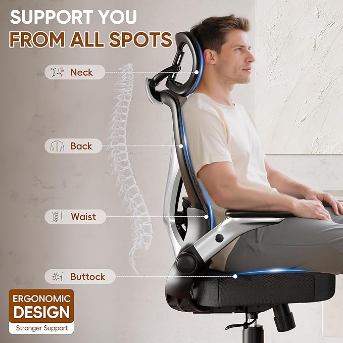 GABRYLLY Ergonomic Office Chair, Home Mesh Desk Chair with Adjustable Lumbar Support, 5D Arms & Wide Seat, 135° Recline Big and Tall Computer Chairs for Work Gaming, Heavy Duty,300LBS