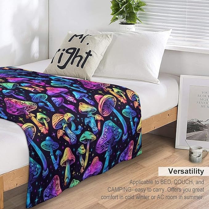Mushrooms Throw Blanket for Teens Boys Girls and Adults Soft Warm Cozy Funny Midweight Food Flannel Blankets for Couch Sofa Bed Camping Travel Home Decor 50" X 60"