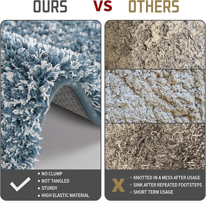 Yimobra Luxury Bathroom Rugs, Fluffy Bath Mats, Non Slip, Water Absorbent Microfiber, Machine Washable, Plush Runner Shower Rugs, Thick Matts for Bathroom Floor&Tub, 70"x 24", Denim Blue and White